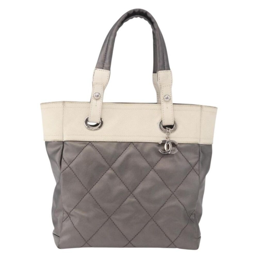 Chanel Biarritz Quilted Canvas Gray Canvas Tote Bag Bag